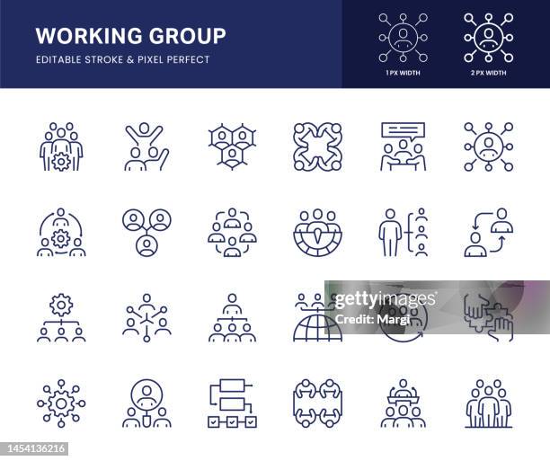 ilustraciones, imágenes clip art, dibujos animados e iconos de stock de iconos de línea del grupo de trabajo. - asamblea