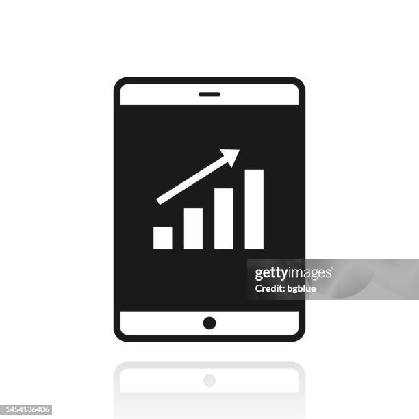 growing chart on tablet pc. icon with reflection on white background - using ipad white background stock illustrations