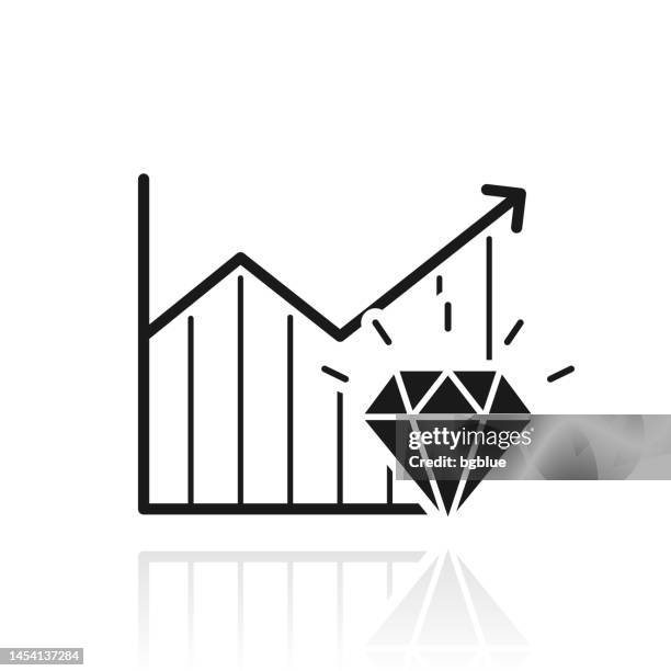 growing graph with diamond. icon with reflection on white background - growing crystals stock illustrations