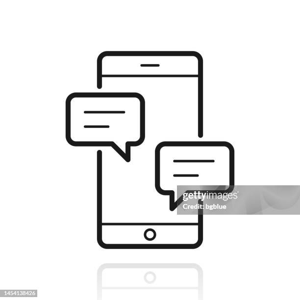 smartphone with chat bubbles. icon with reflection on white background - question bubble stock illustrations