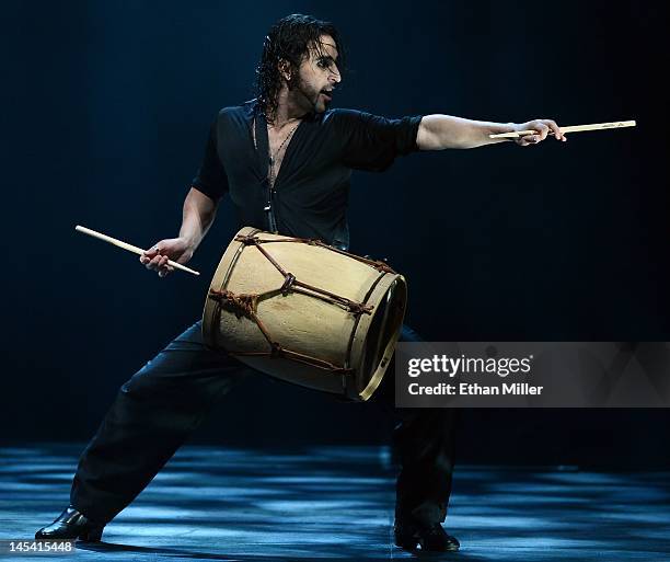 Albano Jimenez of the group Remolino Malambo performs during the Q'Viva! The Chosen Live show at the Mandalay Bay Events Center on May 26, 2012 in...