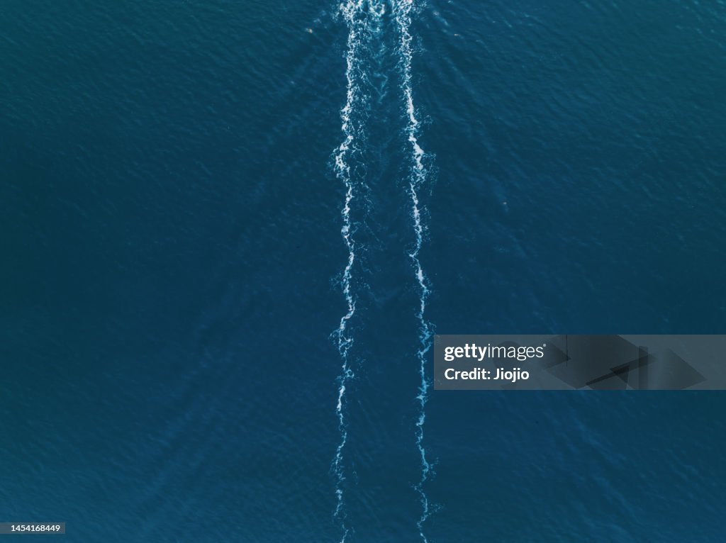 Aerial view Of A Ship Sailing On The Sea