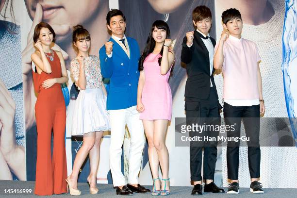 South Korean actors Jang Hee-Jin, Lee Min-Jung, Gong Yoo, Suzy of Miss A, Shin Won-Ho and Baek Sung-Hyun attend a press conference to promote KBS...