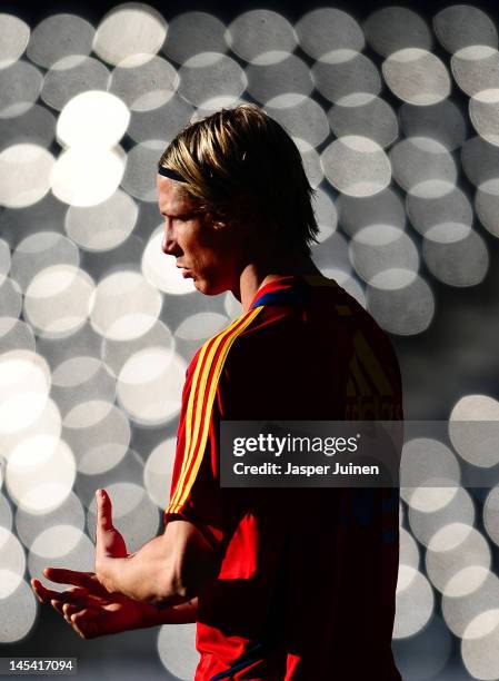 Fernando Torres of Spain gestures during a training session at the Stade de Suisse on May 29, 2012 in Bern, Switzerland.
