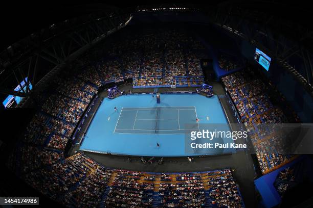 General view of play in the Men's singles finals match between Borna Gojo of Croatia and Stefanos Sakellaridis of Greece during day seven of the 2023...