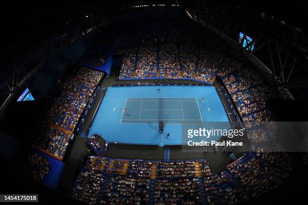 General view of play in the Men's singles finals match between Borna Gojo of Croatia and Stefanos Sakellaridis of Greece during day seven of the 2023...