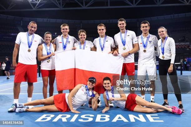 Brisbane City winners Team Poland pose during day seven of the 2023 United Cup at Pat Rafter Arena on January 04, 2023 in Brisbane, Australia.