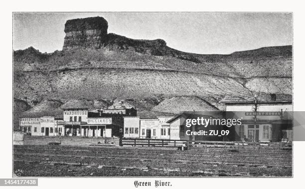 green river city, wyoming, usa, halftone print, published in 1899 - wyoming city stock illustrations