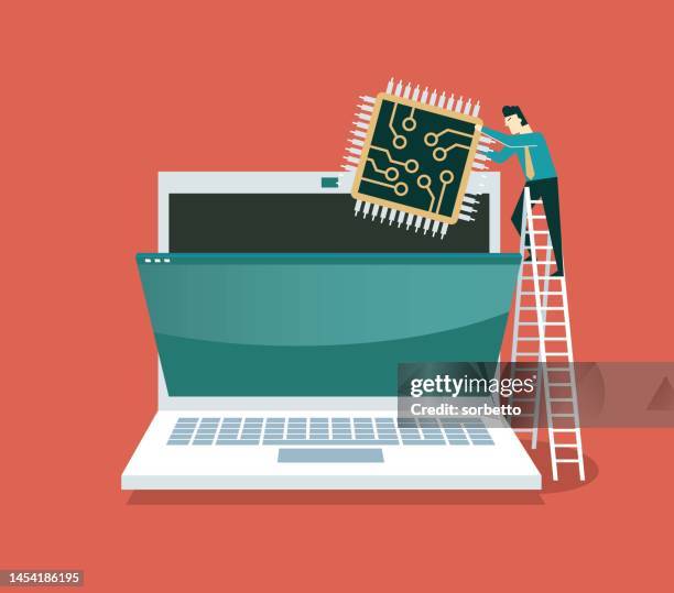 cpu - laptop - quantum computing stock illustrations