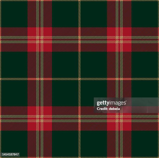 green and red scottish tartan plaid pattern fabric swatch - plaid pattern vector stock illustrations