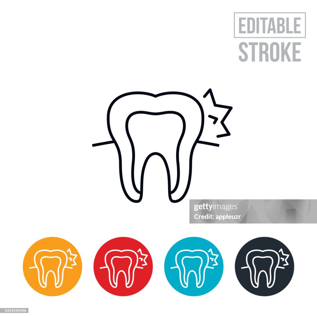 Human Tooth With Pain Emanating From It From A Toothache Thin Line Icon - Editable Stroke