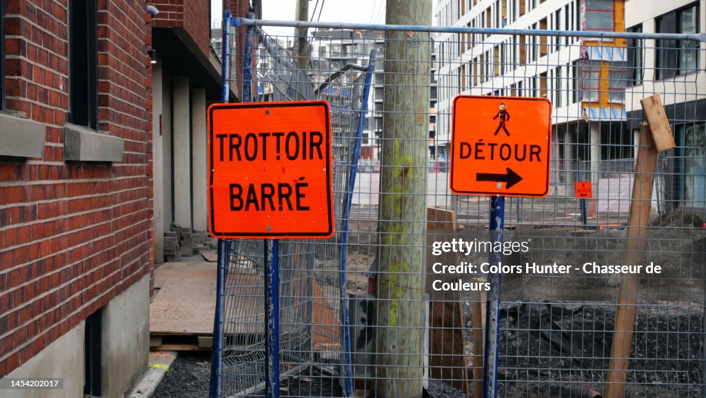 A street under construction and closed to traffic and pedestrians in Montreal