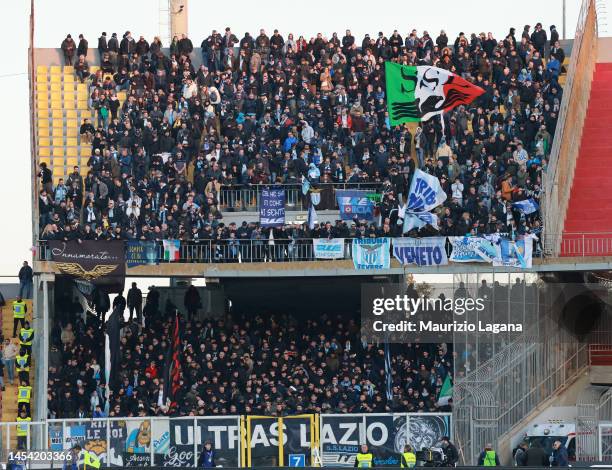 Supporters of Lazio during the Serie A match between US Lecce and SS Lazio at Stadio Via del Mare on January 04, 2023 in Lecce, Italy.