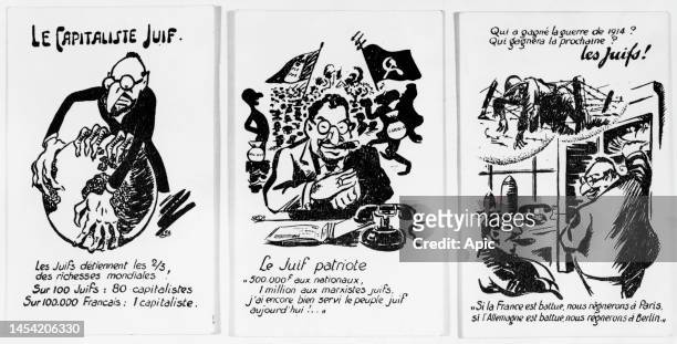 Advertisement for french collaborationist and antisemitic magazine "Le Franciste" : caricature of Jews.