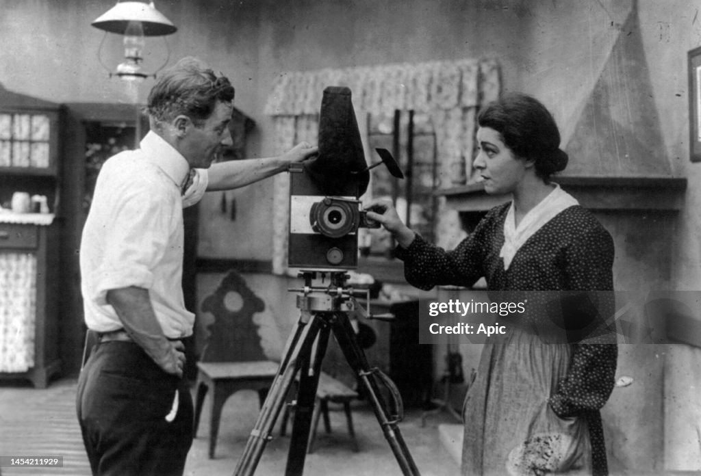 Director Herbert Brenon and actress Alla Nazimova on set of film "War Brides" 1916