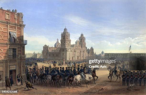 General Scott's entrance into Mexico in the Mexican-American War. Hand-colored lithograph; original size of painted area: 43. 2x28. 2 cm..