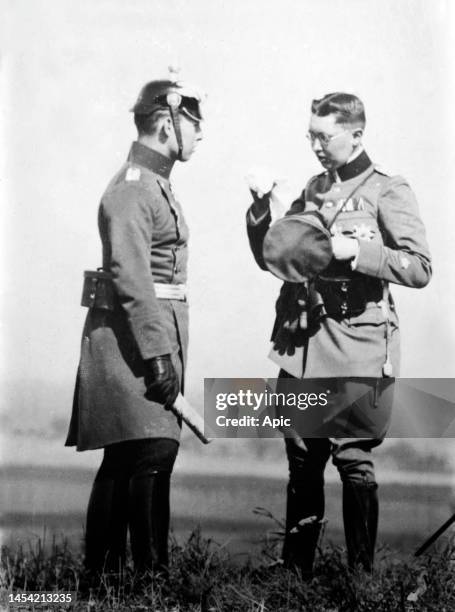 George II king of Greece in 1922-1923 and 1935-1947 here with prince Waldemar of Prussia kaiser WilliamII circa 1915.