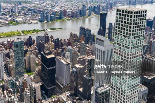 May 18: An aerial view of Roosevelt Island on May 18, 2022 in New York City.