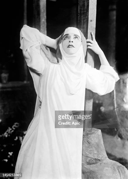 Geraldine Farrar american opera singer in opera by GiacomoPuccini "Soeur Angelica" circa 1920.