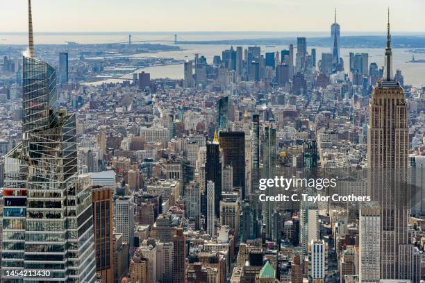 An aerial view of midtown manhattan looking south toward lower manhattan on March 13, 2022 in New York City.