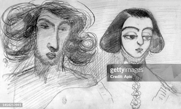 French writer Alfred de Musset and George Sand , drawing by Alfred de Musset. Alfred de Musset.