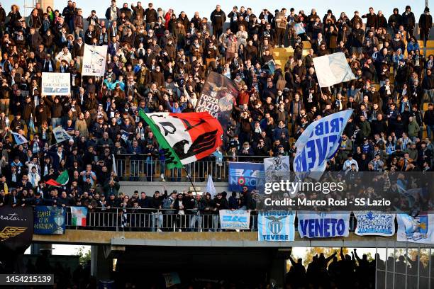 Lazio fans during the Serie A match between US Lecce and SS Lazio at Stadio Via del Mare on January 04, 2023 in Lecce, Italy.