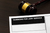 Jury duty summons notice. Juror selection, jury commission and legal system concept.