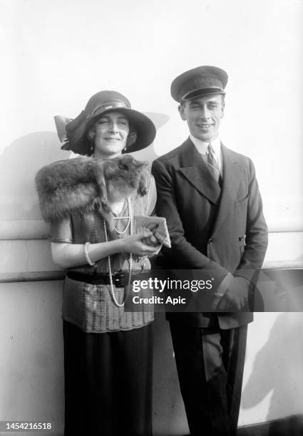 Lord Louis Mountbatten , king George's cousin , with his fiancee Edwina Ashley on liner Majestic arriving in New York april 10, 1922.
