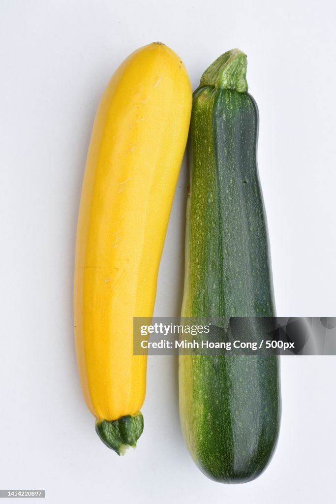 High angle view of zucchini against white background,France