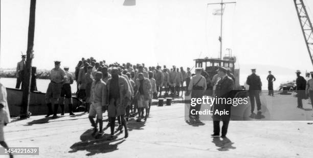 Supporters of ANC are deported to the Robben Island penal colony, South Africa, 60's.