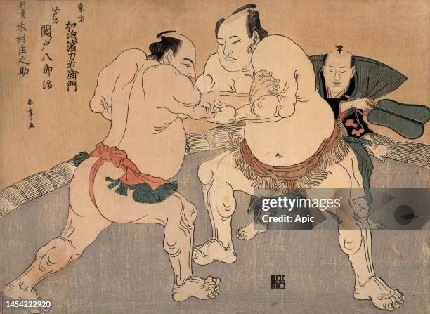 The sumo wrestlers Kajigahama and Sekinoto, japanese print by Katsukawa Shunsho , 1784.