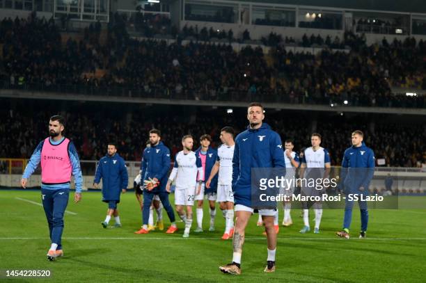 Sergej Milinkovic Savic of SS Lazio reacts after the Serie A match between US Lecce and SS Lazio at Stadio Via del Mare on January 04, 2023 in Lecce,...