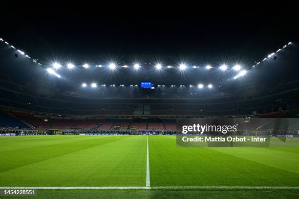 General view inside the stadium prior to the Serie A match between FC Internazionale and SSC Napoli at Stadio Giuseppe Meazza on January 04, 2023 in...