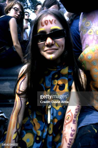 Young hippie whose body has just been painted in Washington Square Park during the "summer of love," in July, 1967 in New York City, New York.