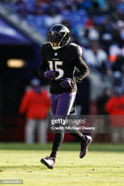 DeSean Jackson of the Baltimore Ravens runs during an NFL football game between the Baltimore Ravens and the Atlanta Falcons at M&T Bank Stadium on...