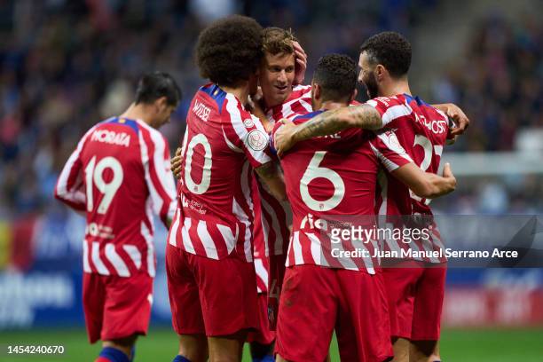 Marcos Llorente of Club Atletico de Madrid celebrates after scoring goal during the Copa del Rey round of 32 match between Real Oviedo and Atletico...