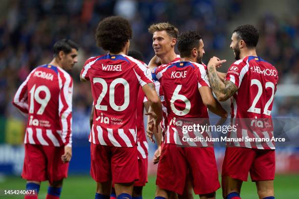 Marcos Llorente of Club Atletico de Madrid celebrates after scoring goal during the Copa del Rey round of 32 match between Real Oviedo and Atletico...