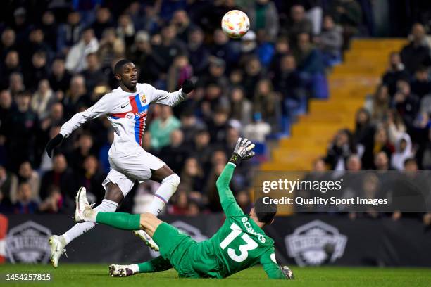 Ousmane Dembele of FC Barcelona scores the second goal for his team during the Copa Del Rey Round of 32 match between Intercity and FC Barcelona at...