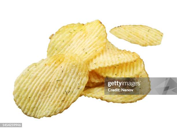 potato chips on white background - spicy chips on white stock pictures, royalty-free photos & images