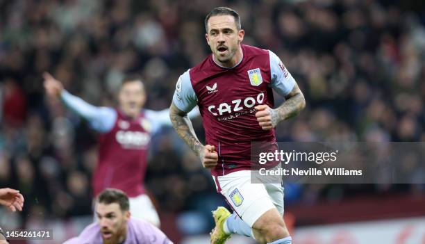 Danny Ings of Aston Villa scores for Aston Villa during the Premier League match between Aston Villa and Wolverhampton Wanderers at Villa Park on...