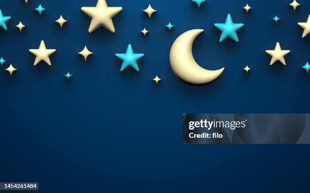 illustrazioni stock, clip art, cartoni animati e icone di tendenza di luna e stelle spazio cielo 3d forme sfondo - 3d stars