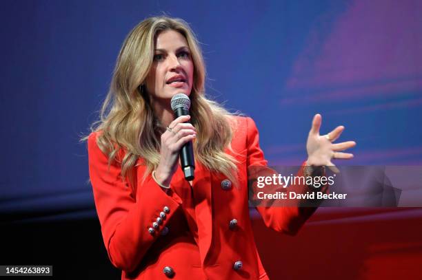 Sportscaster Erin Andrews speaks during a TCL press event at CES 2023 at the Mandalay Bay Convention Center on January 04, 2023 in Las Vegas, Nevada....