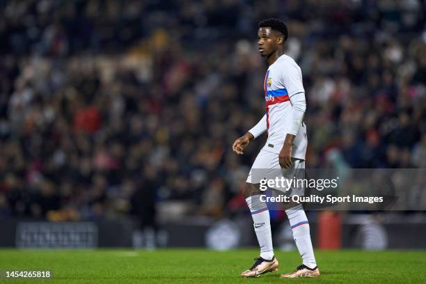 Ansu Fati of FC Barcelona looks on during the Copa Del Rey Round of 32 match between Intercity and FC Barcelona at Estadio Jose Rico Perez on January...