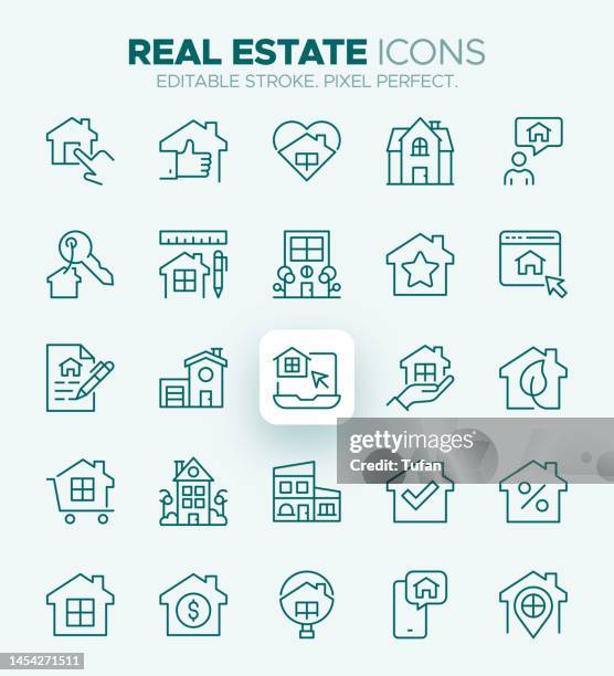 stockillustraties, clipart, cartoons en iconen met real estate icons - property, housing, investment and renting symbols - huis