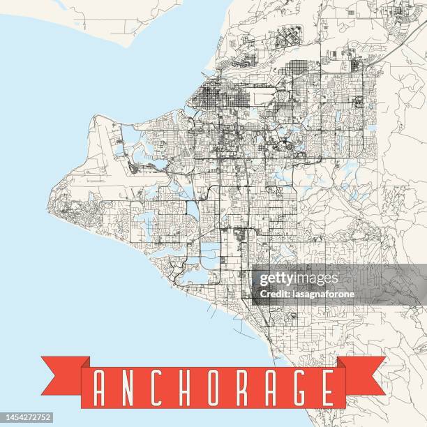 anchorage, alaska vector map - chugach mountain stock illustrations