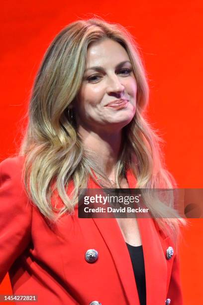 Sportscaster Erin Andrews speaks during a TCL press event at CES 2023 at the Mandalay Bay Convention Center on January 04, 2023 in Las Vegas, Nevada....