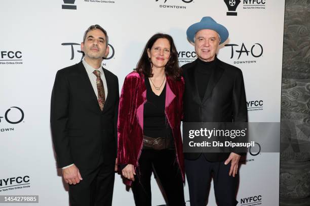 Howard Gertler, Laura Poitras and David Byrne attend the 2023 New York Film Critics Circle Awards at TAO Downtown on January 04, 2023 in New York...