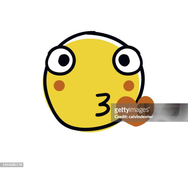 emoticon hand drawn style - blowing a kiss stock illustrations