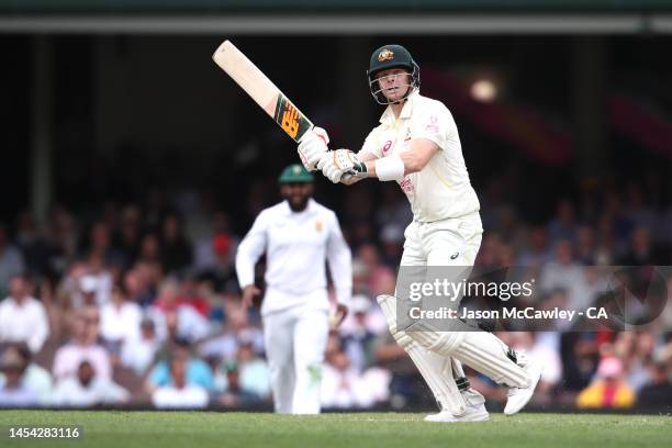 Steve Smith of Australia bats during day two of the Second Test match in the series between Australia and South Africa at Sydney Cricket Ground on...