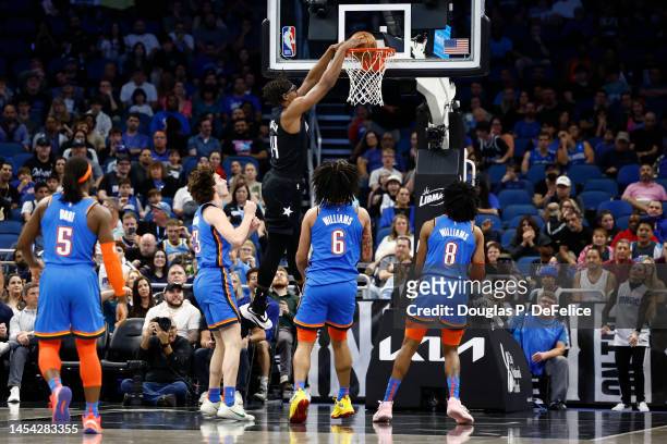 Wendell Carter Jr. #34 of the Orlando Magic dunks the ball against the Oklahoma City Thunder during the first quarter at Amway Center on January 04,...